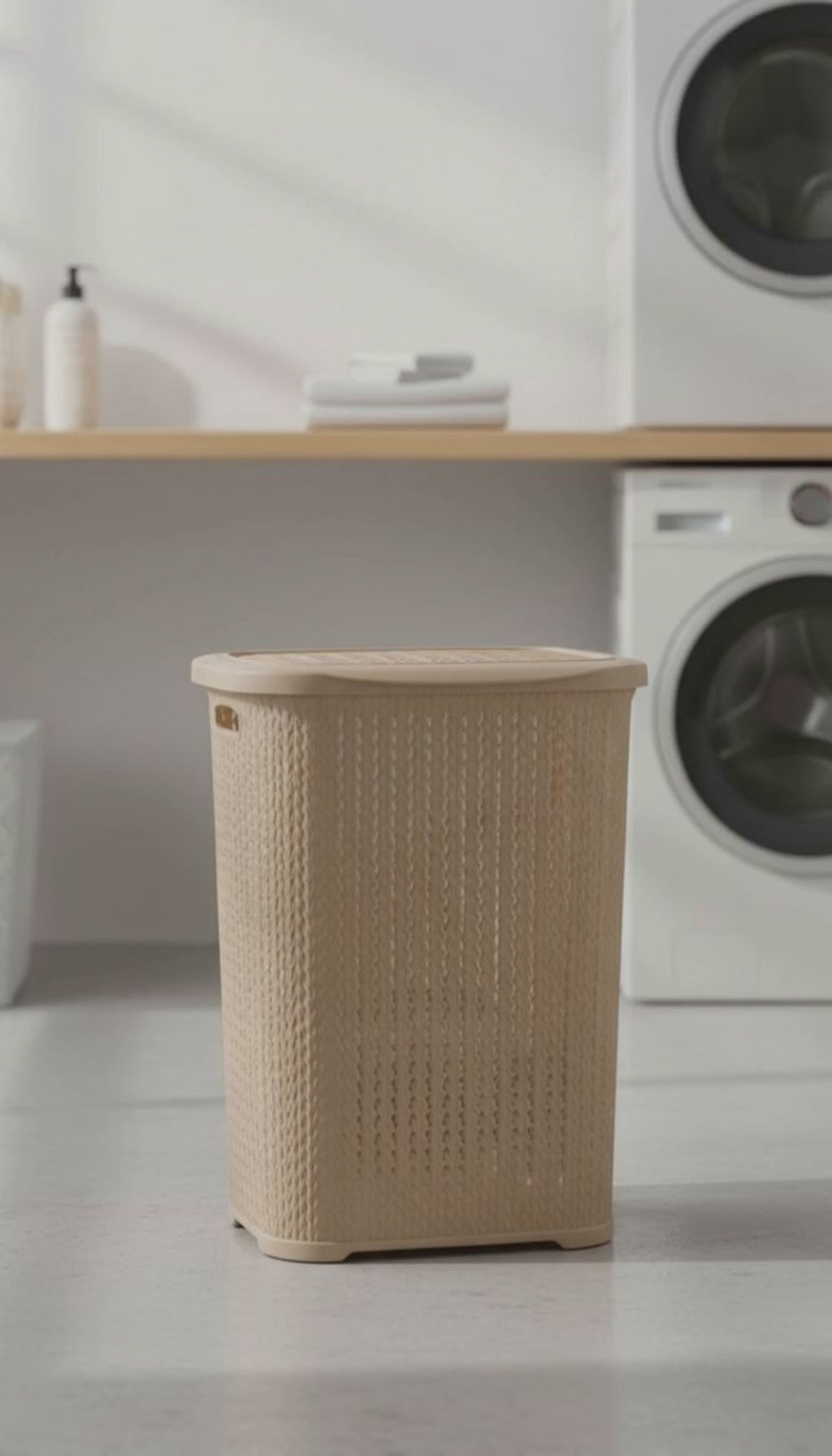 Canasto Ropa Italiano 55l Con Tapa, Agarre Y Diseño Tejido