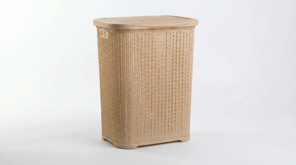 Canasto Ropa Italiano 55l Con Tapa, Agarre Y Diseño Tejido